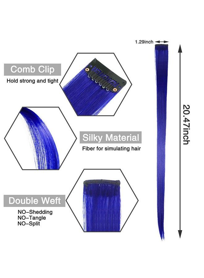 Rapidsflow Straight Colored Hair Streak/Hair Extensions For Women And Girls Real Hair For Highlighting (Set Of 4 Pc) (Blue) - Image 3