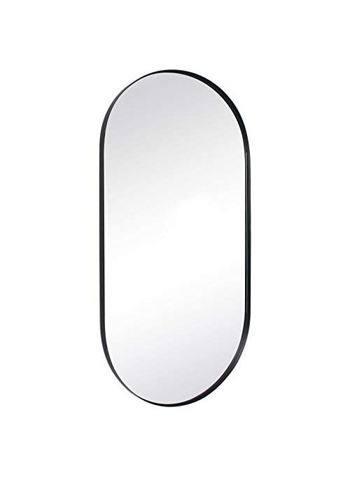 TEHOME TEHOME Black Oval Bathroom Mirror 20x40 Pill Shaped Oblong Vanity Mirror Metal Framed Capsule Mirror for Wall in Stainless Steel Rounded Rectangular Mirrors for Wall Mounted 