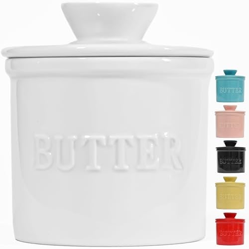 Priority Chef PriorityChef French Butter Crock with Lid Keep Butter Spreadable  Fresh Butter Keeper to Leave On Counter French Butter Dish Perfect for Bread and Toast Ideal Kitchen Gift White