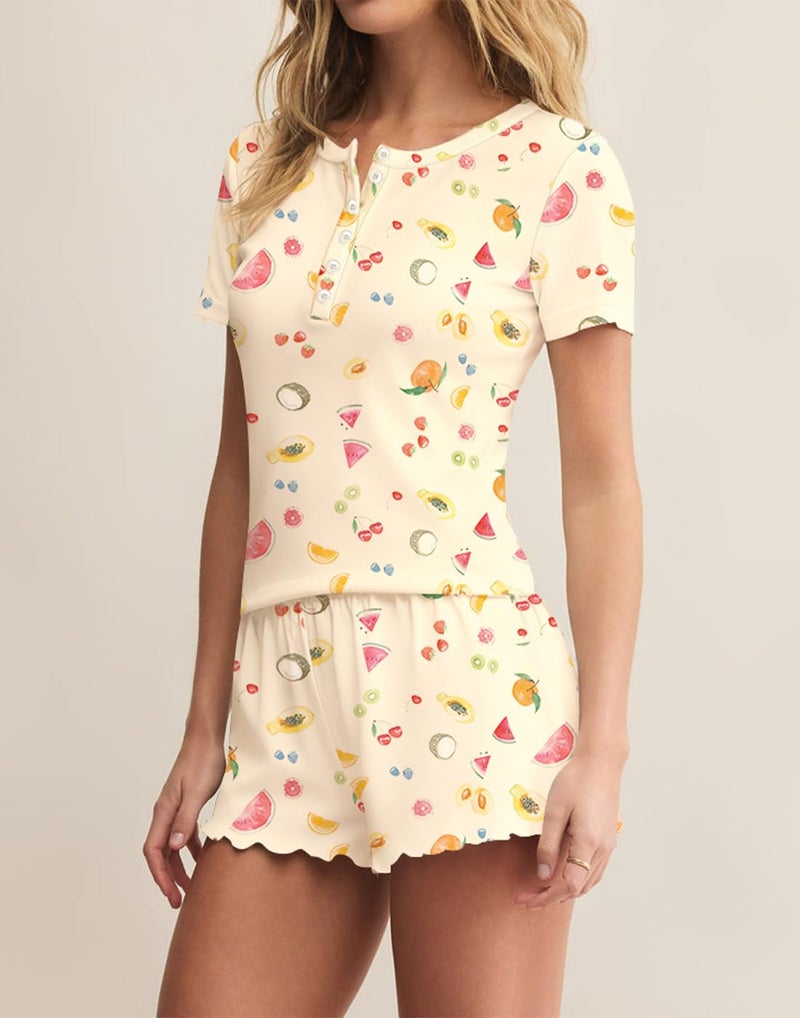Lacozy Cute Pajama Sets for Women 2 Piece Crew Neck Fruit Graphic Short Sleeve Pj Set Woman Y2K Summer Nightwear M - Image 3