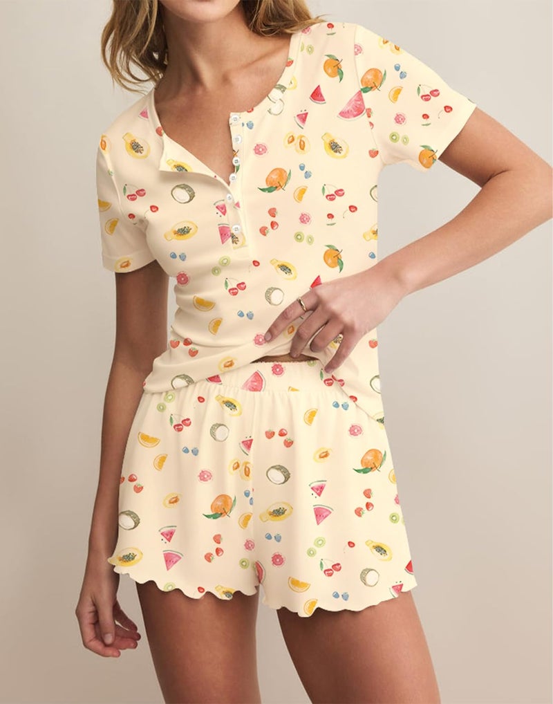 Lacozy Cute Pajama Sets for Women 2 Piece Crew Neck Fruit Graphic Short Sleeve Pj Set Woman Y2K Summer Nightwear M - Image 2
