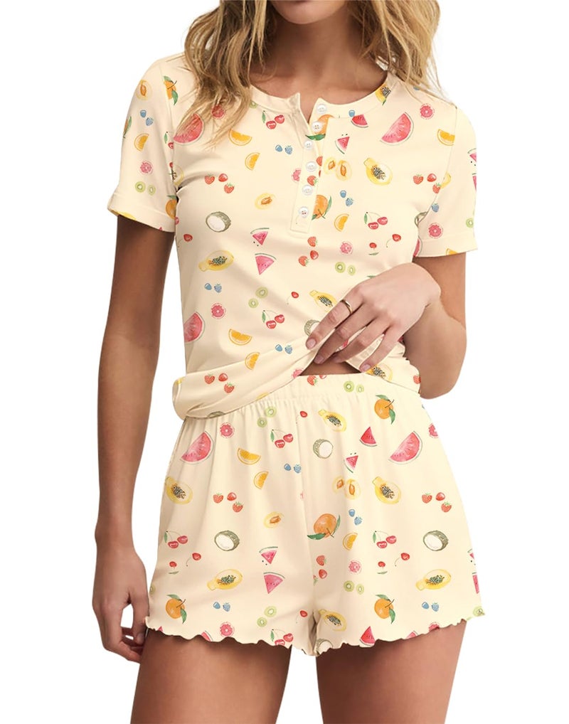 Lacozy Cute Pajama Sets for Women 2 Piece Crew Neck Fruit Graphic Short Sleeve Pj Set Woman Y2K Summer Nightwear M - Image 1