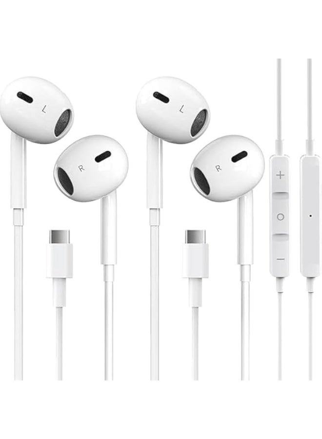 USB-C in-ear headphones (2-pack) Wired earphones with microphone, remote control, and noise cancellation, Type-C - Image 1