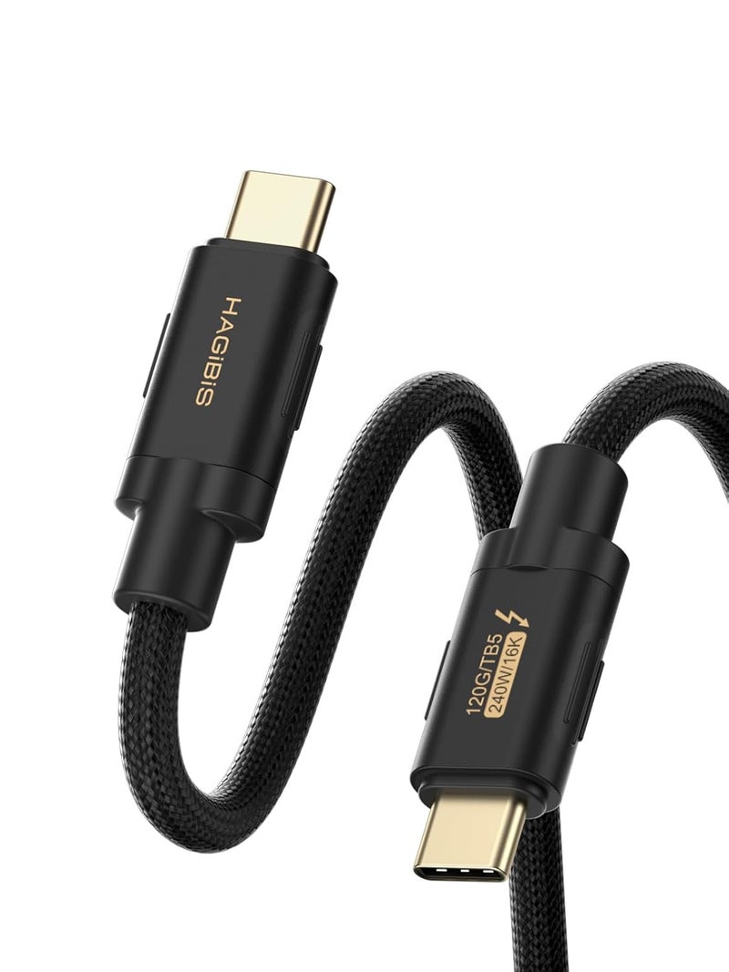 هاجيبس كابل Hagibis Thunderbolt 5 (معتمد من Intel)، نقل بيانات بسرعة 120 جيجابت/ثانية، شحن سريع بقدرة 240 واط، عرض USB-C بدقة 16K@60Hz، متوافق مع Thunderbolt 4/3، USB4، iPhone 17/16/15، MacBook، أجهزة الكمبيوتر المحمولة (أسود، 50 سم) - Image 1