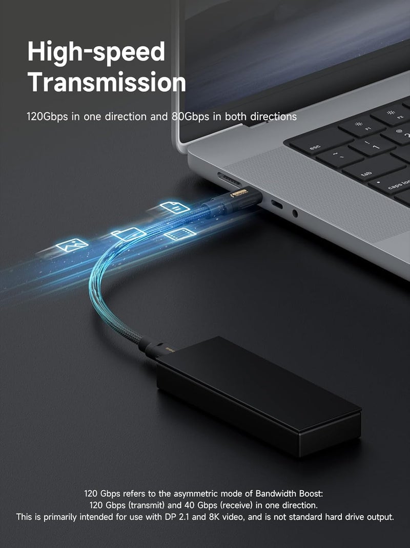 هاجيبس كابل Hagibis Thunderbolt 5 (معتمد من Intel)، نقل بيانات بسرعة 120 جيجابت/ثانية، شحن سريع بقدرة 240 واط، عرض USB-C بدقة 16K@60Hz، متوافق مع Thunderbolt 4/3، USB4، iPhone 17/16/15، MacBook، أجهزة الكمبيوتر المحمولة (أسود، 50 سم) - Image 3