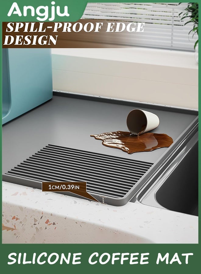 انججو السيليكون حصيرة القهوة مع حصيرة التلاعب القابلة للإزالة,40 سم * 60 سم حصيرة بار القهوة للأسطح,ملحقات بار القهوة تناسب تحت آلة صنع القهوة آلة إسبريسو وعاء القهوة,رف تجفيف الأطباق - Image 2