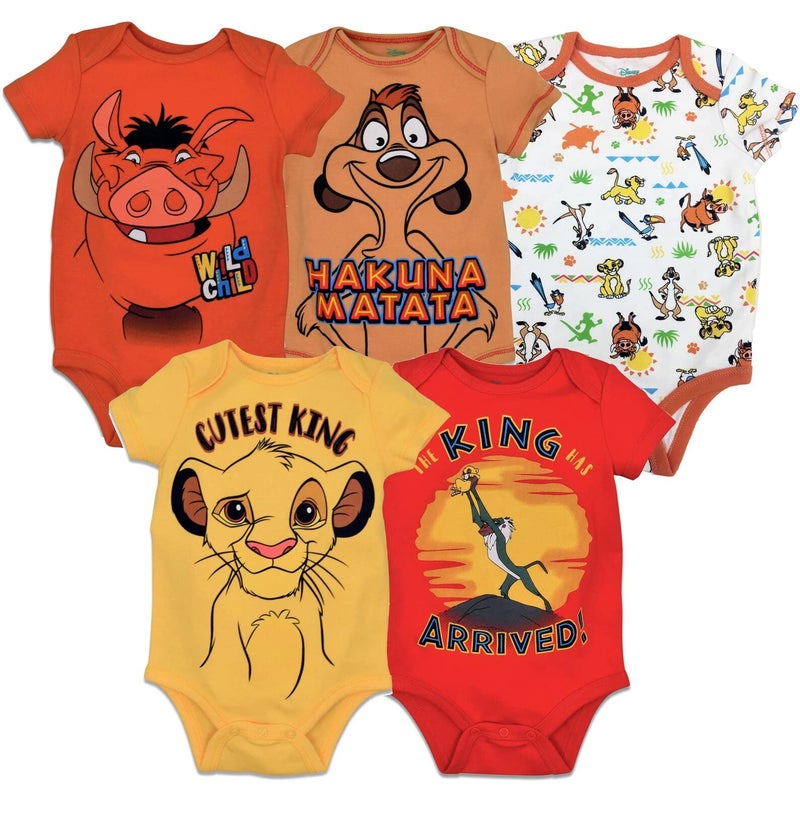 Disney Lion King Newborn Baby Boys 5 Pack Short Sleeve Bodysuits Lion King 3-6 Months - Image 1