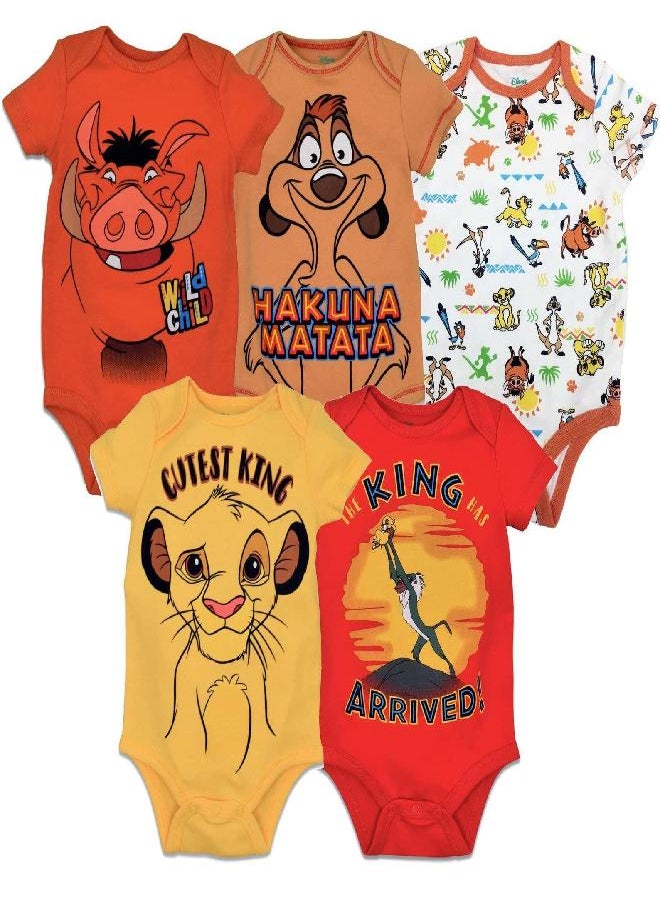 Disney Disney Lion King Infant Baby Boys 5 Pack Short Sleeve Bodysuits Lion King 3-6 Months  - Image 1