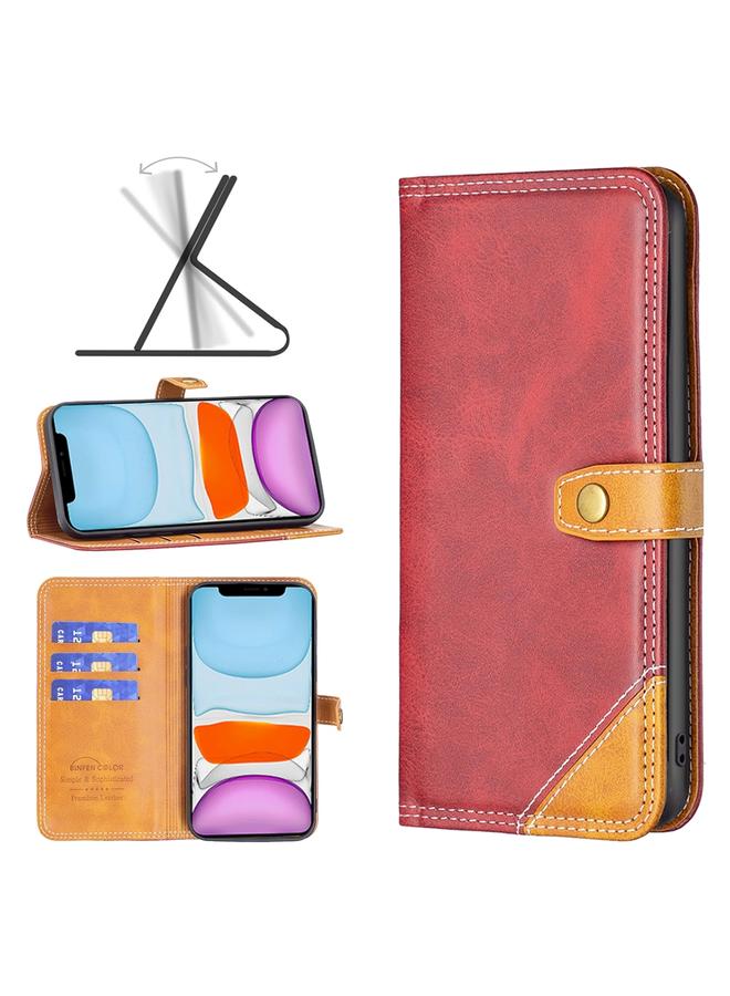 زبون جراب جلدي بخيوط خياطة مزدوجة متناسقة الألوان لهاتف iPhone 11 - Image 1