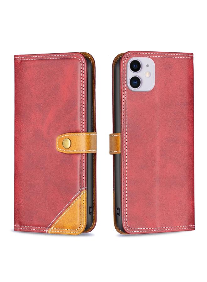 زبون جراب جلدي بخيوط خياطة مزدوجة متناسقة الألوان لهاتف iPhone 11 - Image 2