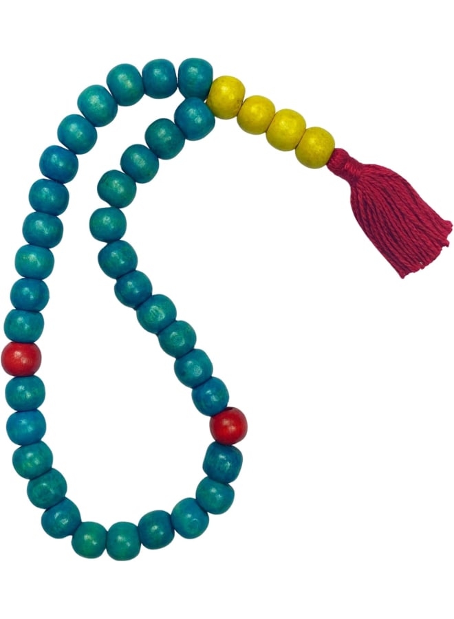 Misbaha Wooden Lacquered Tasbeeh, 33 Prayer Beads, Beautiful Colours, Great as a Gift, Comes in Jute Pouch (Turquoise)  - Image 1
