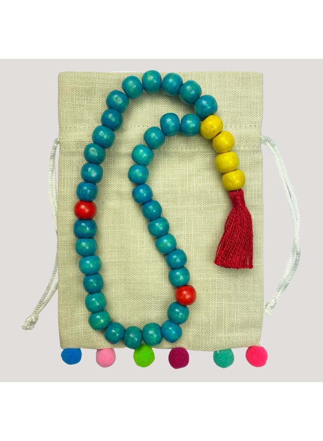Misbaha Wooden Lacquered Tasbeeh, 33 Prayer Beads, Beautiful Colours, Great as a Gift, Comes in Jute Pouch (Turquoise)  - Image 2