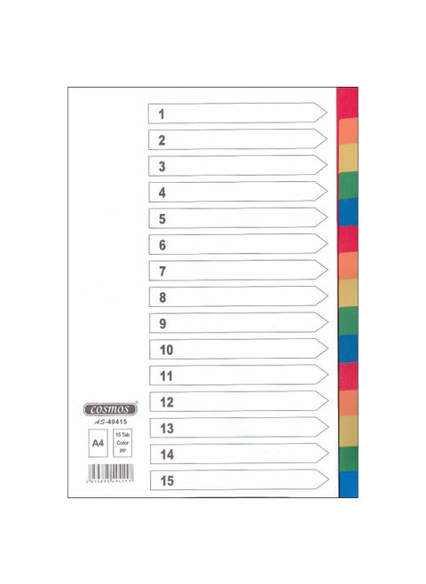 COSMOS PVC INDEX DIVIDERS 15 COLOR TABS WITHOUT NUMBER 1X10PCS