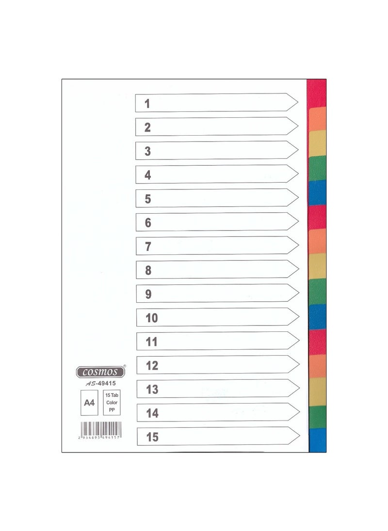 COSMOS COSMOS PVC INDEX DIVIDERS 15 COLOR TABS WITHOUT NUMBER 1X10PCS 