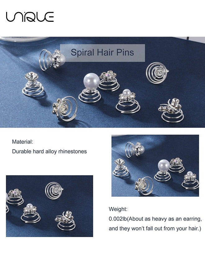 Unique 48 Pcs Spiral Hair Clip - 4 Shapes Gemstone Crystal Spiral Hair Clip Set - Diamond Spiral Pearl Flower Jewelry Hair Clip - for Wedding, Bridal, Prom, Party and Special Occasion - Image 3