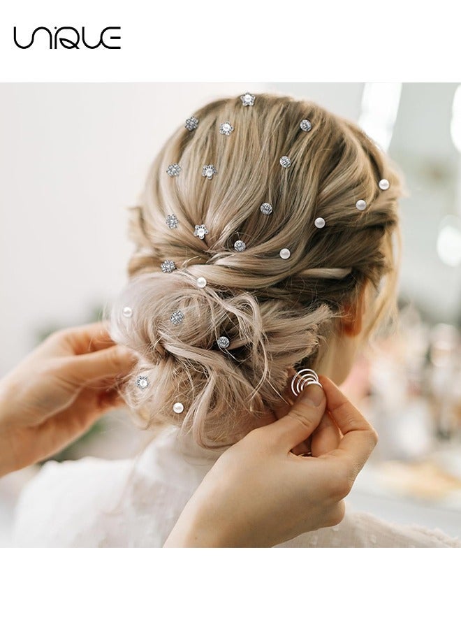 Unique 48 Pcs Spiral Hair Clip - 4 Shapes Gemstone Crystal Spiral Hair Clip Set - Diamond Spiral Pearl Flower Jewelry Hair Clip - for Wedding, Bridal, Prom, Party and Special Occasion - Image 4