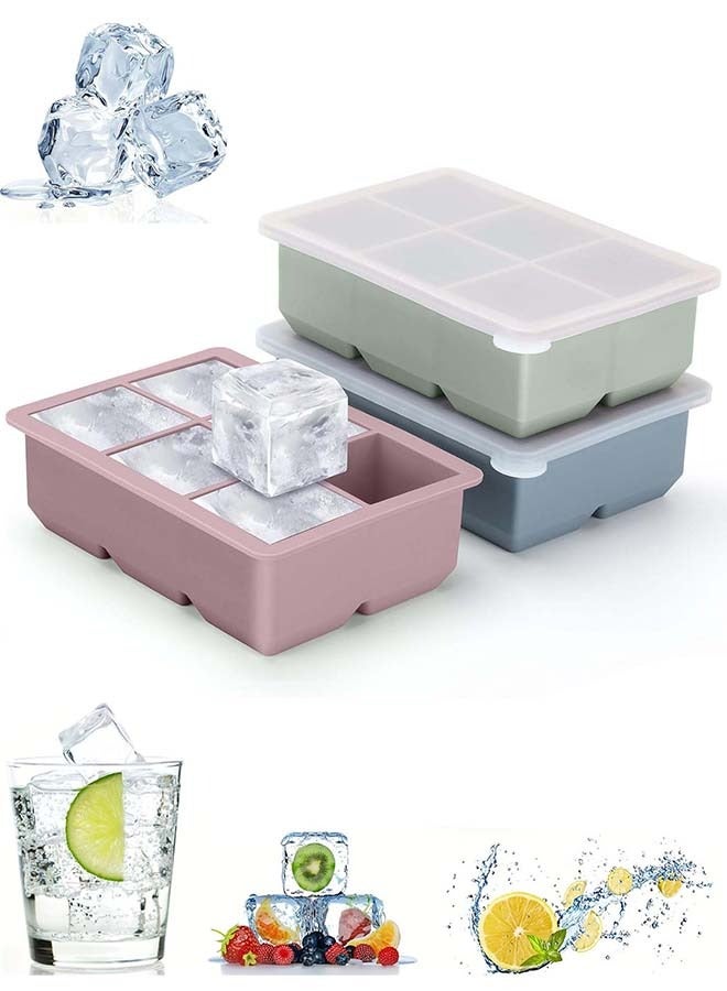 YIM-VIBEHAUS 3 Pack Silicone Ice Cube Trays, Large Size Silicone Ice Cube Molds with Leak Proof, Removable Lid Square Ice Cube Tray And BPA Free for Cocktail, Whiskey, Stackable Flexible Ice (Pink/Blue/Green) - Image 1