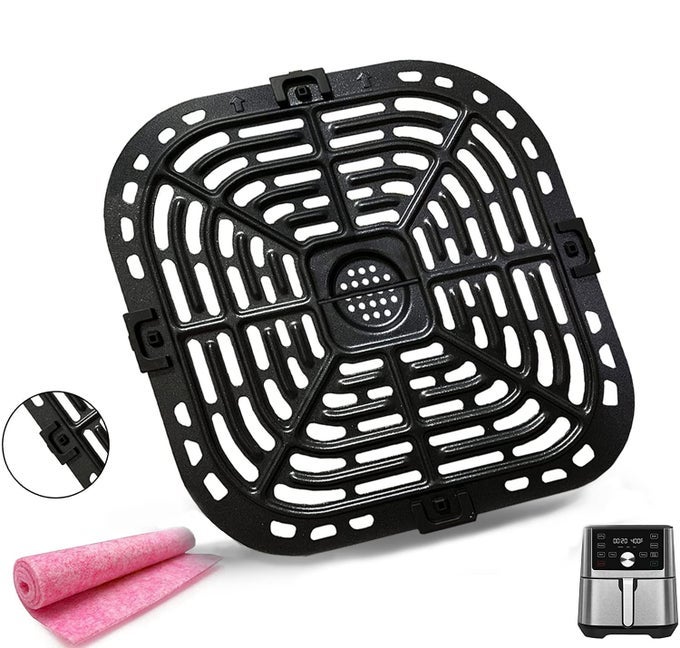 AIR FRYER GRILL PAN FOR INSTANTS VORTEX PLUS GOURMIA GAF680685 6QT AIR FRYERS PREMIUM AIR FRYER GRILL PLATE TRAY WITH RUBBER FEET FOR INSTANTS VORTEX 6QT AIR FRYER NONSTICK DISHWASHER SAFE