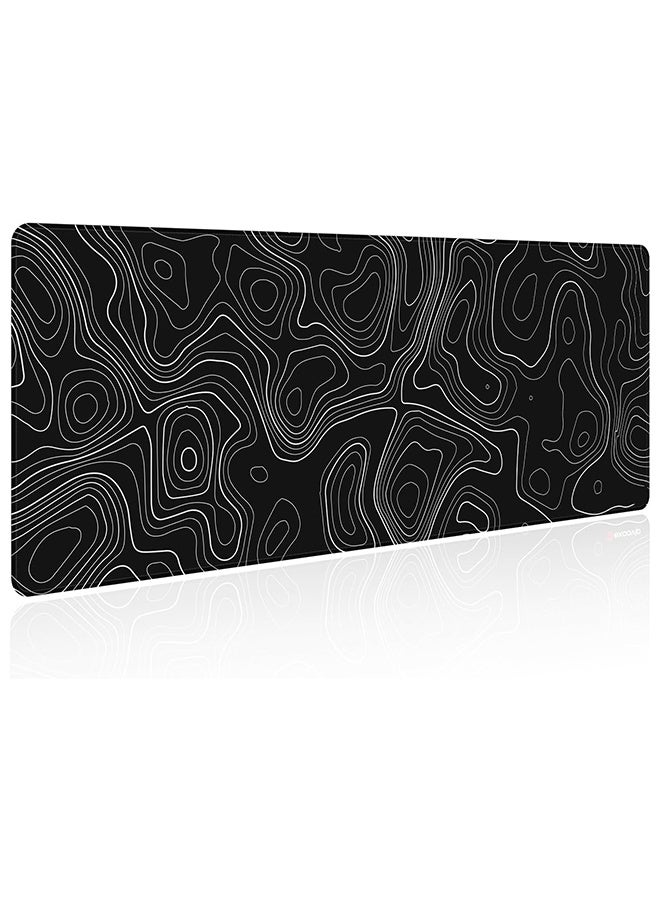 Large Gaming Mouse Pad XL,Japanese Wave Anti-Skid Mousepad Large Keyboard Mouse Pad Desk Mat with Stitched Edges (400x900mm, Black)  - Image 1