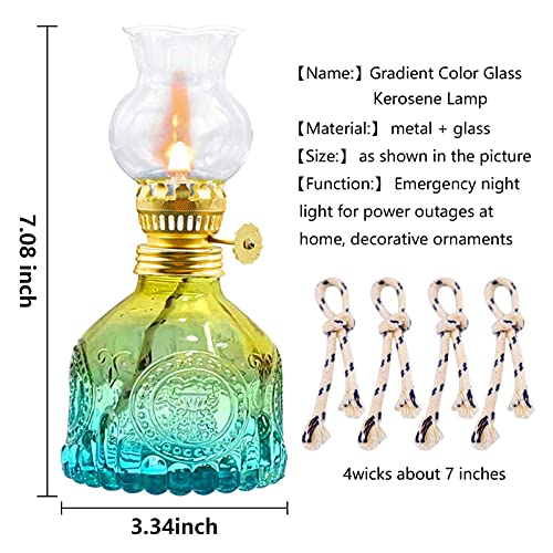Igtazy Vintage Oil Lamp for Indoor Use,Gradient Color Glass Kerosene Lamp with 4 Wicks,Rustic Hurricane Lantern for Home Emergency,Farmhouse Decor (Blue) - Image 2