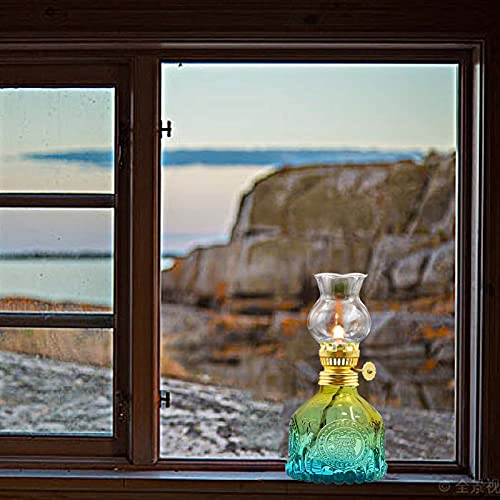 Igtazy Vintage Oil Lamp for Indoor Use,Gradient Color Glass Kerosene Lamp with 4 Wicks,Rustic Hurricane Lantern for Home Emergency,Farmhouse Decor (Blue) - Image 4