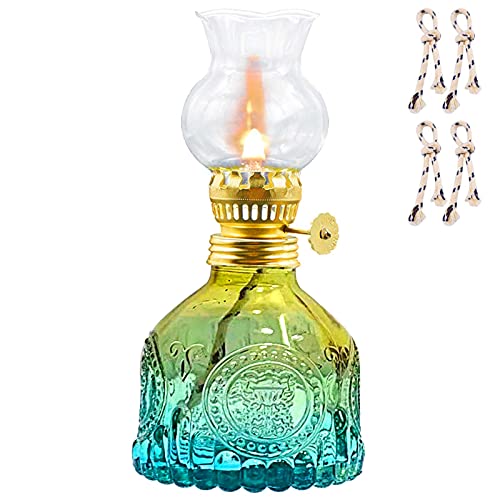 Igtazy Vintage Oil Lamp for Indoor Use,Gradient Color Glass Kerosene Lamp with 4 Wicks,Rustic Hurricane Lantern for Home Emergency,Farmhouse Decor (Blue) - Image 1