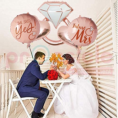 Propsicle Rose Gold Ring Foil Balloon Set – She Said Yes Future Mrs Engagement Decoration, Bridal Shower Decor, Heart & Round Balloons Pack of 5 - Image 2