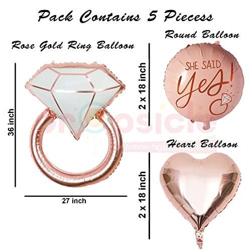 Propsicle Rose Gold Ring Foil Balloon Set – She Said Yes Future Mrs Engagement Decoration, Bridal Shower Decor, Heart & Round Balloons Pack of 5 - Image 3