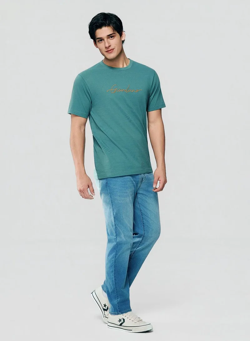 جيوردانو Men’s Slim Fit Cotton Signature Print Tee