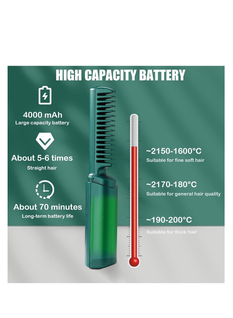 Zikra Mini Hair Straightener, Rechargeable Hair Straightener Brush, Portable Straightening Brush with Anti-Static Negative Ion, Hot Comb Hair Straightener for Women, for All Hair Types (Green) - Image 4