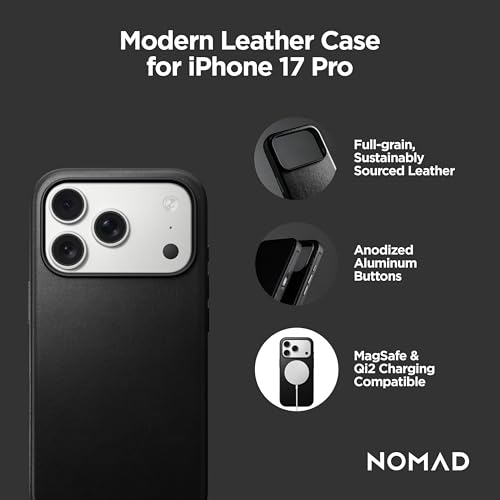 NOMAD Modern Leather Case Black Compatible with iPhone 17 Pro Leather Magsafe Charging Compatible Phone Case for iPhone 17 Pro - Image 2
