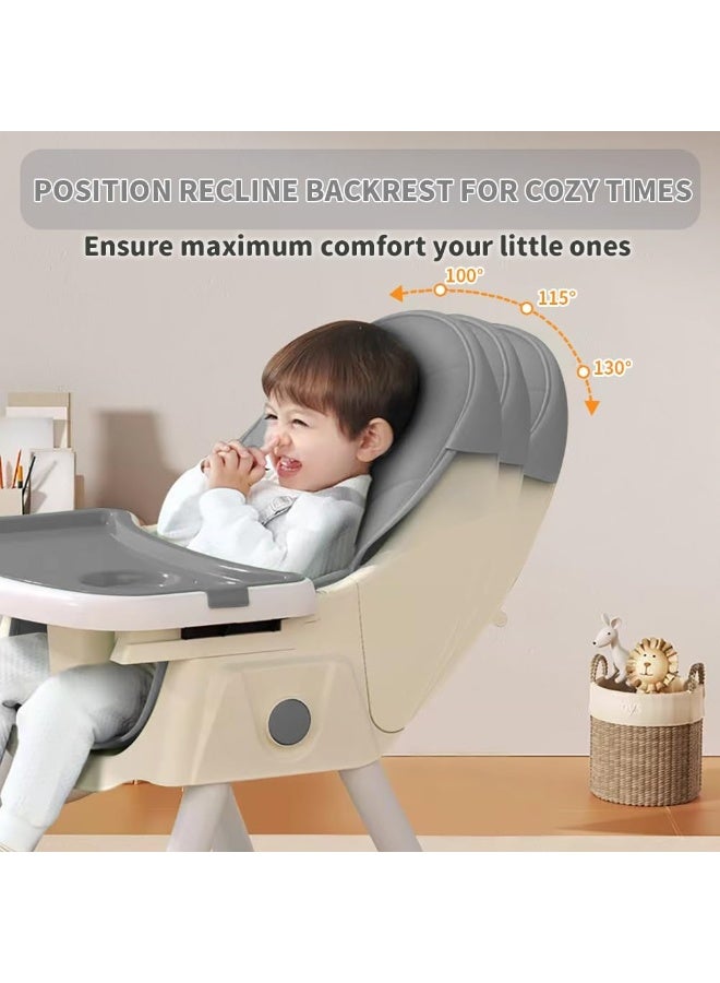 أبيكسلل كرسي أطفال عالي 5 في 1، كرسي طعام قابل للتحويل للأطفال والرضع، مع مسند ظهر وصينية قابلة للتعديل، تصميم قابل للطي بعجلات، وسادة PU، سهل التنظيف، مناسب من عمر 0 إلى 5 سنوات - Image 4