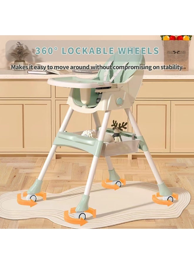 أبيكسلل كرسي أطفال عالي 5 في 1، كرسي طعام قابل للتحويل للأطفال والرضع، مع مسند ظهر وصينية قابلة للتعديل، تصميم قابل للطي بعجلات، وسادة PU، سهل التنظيف، مناسب من عمر 0 إلى 5 سنوات - Image 2