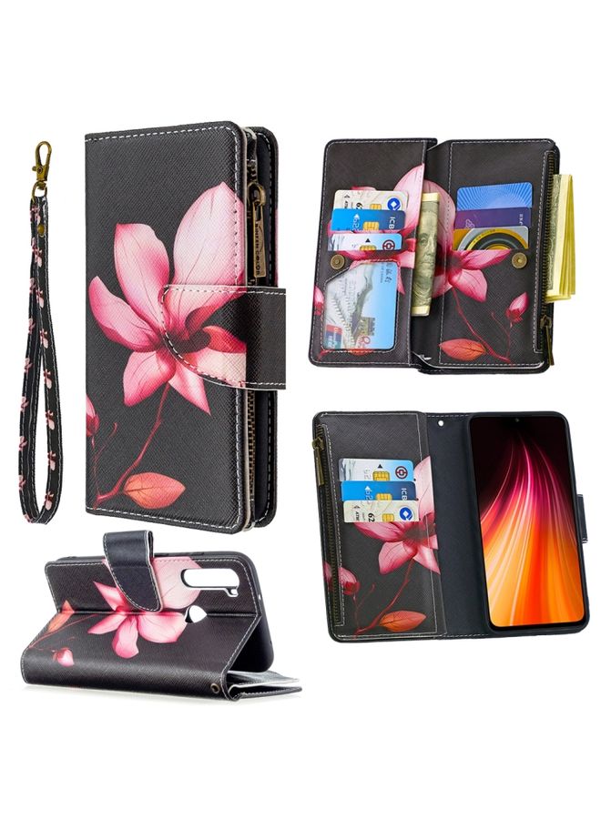 HuHa Case Cover For Xiaomi Redmi Note 8T Colored Drawing Pattern Zipper Horizontal Flip Leather Case with Holder & Card Slots & Wallet Lotus 