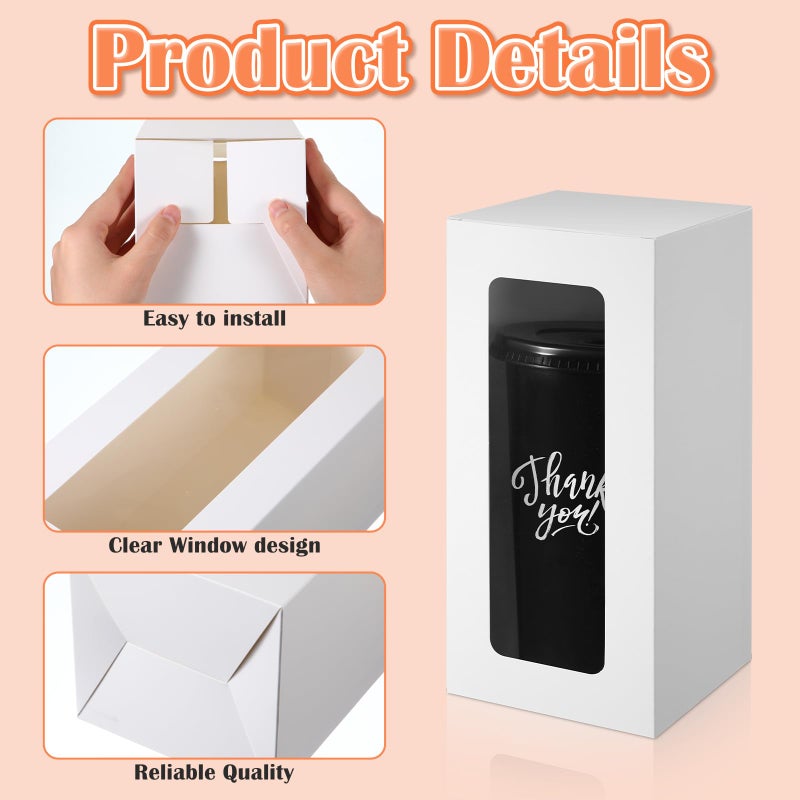 ReliThick 24 Pcs Tumbler Gift Box Tumbler Boxes with Window, White Gift Box for 16-24oz Tumblers Water Bottle Boxes for Gifts Wrapping Packaging - Image 4