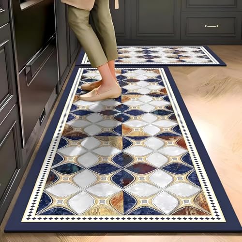 Dravizon Anti Fatigue Kitchen Rug Sets 2 Piece Non Slip Kitchen Mats for Floor Cushioned Kitchen Rugs & Mats Waterproof Comfort Standing Mat Runner for Kitchen,Home Office,Sink,Laundry (Color-3) - Image 1