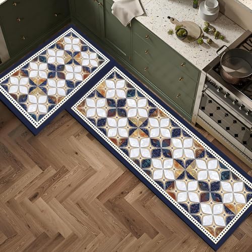 Dravizon Anti Fatigue Kitchen Rug Sets 2 Piece Non Slip Kitchen Mats for Floor Cushioned Kitchen Rugs & Mats Waterproof Comfort Standing Mat Runner for Kitchen,Home Office,Sink,Laundry (Color-3) - Image 2