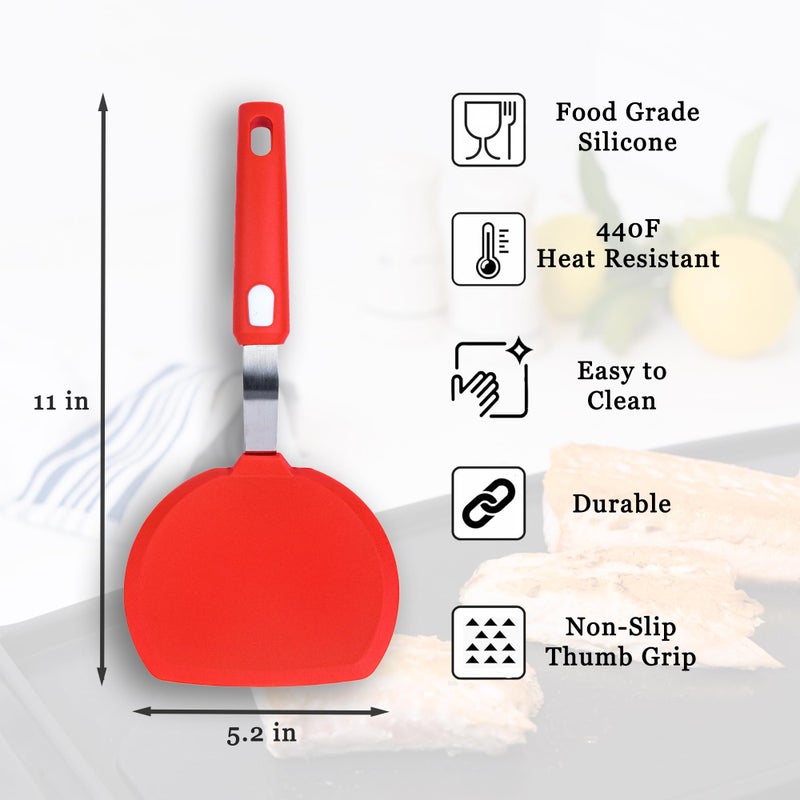 Dalup Enterprises Wide Silicone Pancake Spatula â€“ Large Heat-Resistant Turner for Cooking | Nonstick Safe | Stainless-Steel Reinforced Core & Easy-Grip Handle - Image 3