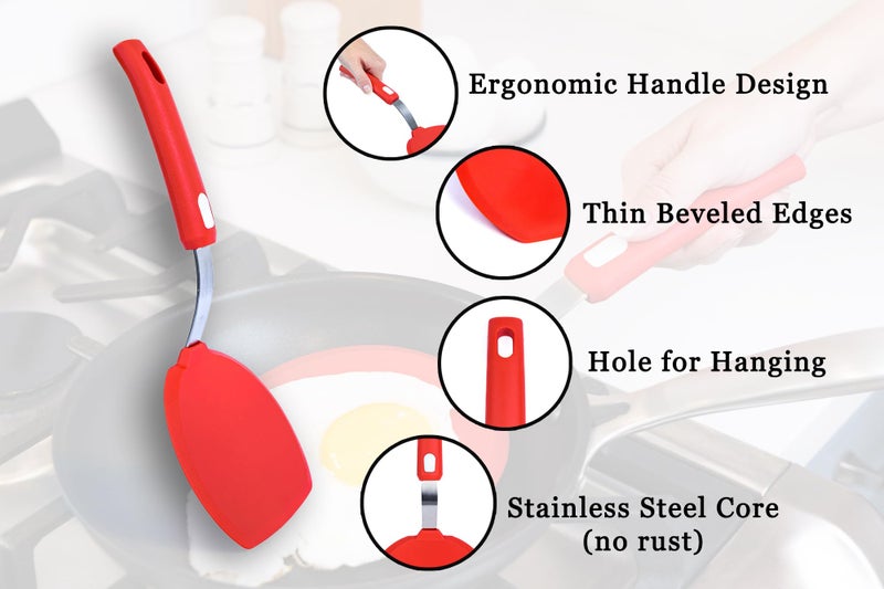 Dalup Enterprises Wide Silicone Pancake Spatula â€“ Large Heat-Resistant Turner for Cooking | Nonstick Safe | Stainless-Steel Reinforced Core & Easy-Grip Handle - Image 2