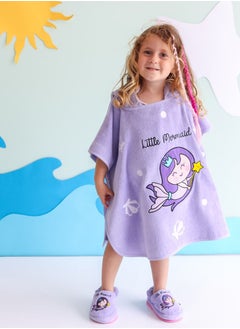 Milk&Moo Milk&Moo Little Mermaid Kids Poncho, %100 Cotton, Hooded Beach Towels for Kids, Open Sided, Ultra Soft and Absorbent, Fun Mermaid Embroidery, One Size, 22.5x24 inch (57x61 cm), Purple  - Image 3