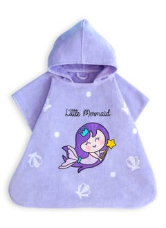 Milk&Moo Milk&Moo Little Mermaid Kids Poncho, %100 Cotton, Hooded Beach Towels for Kids, Open Sided, Ultra Soft and Absorbent, Fun Mermaid Embroidery, One Size, 22.5x24 inch (57x61 cm), Purple  - Image 1