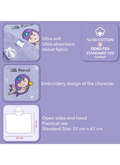 Milk&Moo Milk&Moo Little Mermaid Kids Poncho, %100 Cotton, Hooded Beach Towels for Kids, Open Sided, Ultra Soft and Absorbent, Fun Mermaid Embroidery, One Size, 22.5x24 inch (57x61 cm), Purple  - Image 4