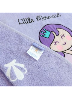 Milk&Moo Milk&Moo Little Mermaid Kids Poncho, %100 Cotton, Hooded Beach Towels for Kids, Open Sided, Ultra Soft and Absorbent, Fun Mermaid Embroidery, One Size, 22.5x24 inch (57x61 cm), Purple  - Image 2