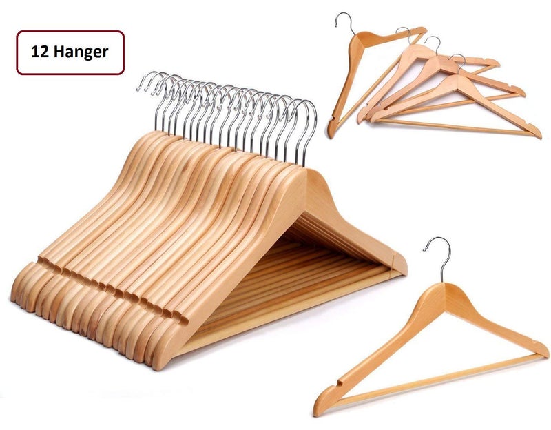 ZEPOLI - Wooden Suit Hangers - Premium Wood with Notches & Chrome Swivel Hook for Dress Clothes, Coats, Jackets (20 Pack, Beige) - Image 2