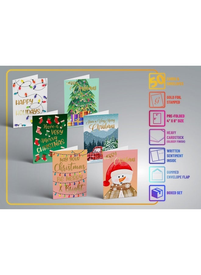 Better Office Products - 50 Pack Christmas Cards Set With Gold Foil Accents, 4" X 6", Fun & Festive Designs, Blank Inside, Boxed Set - Image 1