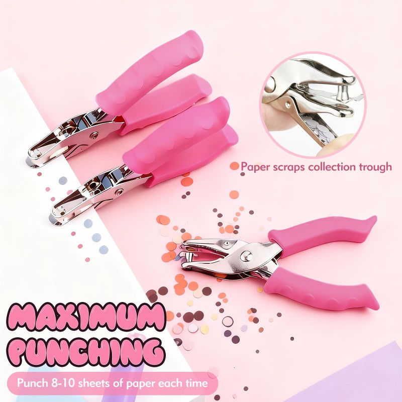 CNTVO Single Hole Punch, 2 Pcs 1/4" and 1/8" Hole Puncher with Pink Soft Grip for Home, Office and Classroom, Handheld Circle Small Hole Paper Punch for Crafts, Scrapbooks, Tags, Tickets - Image 3