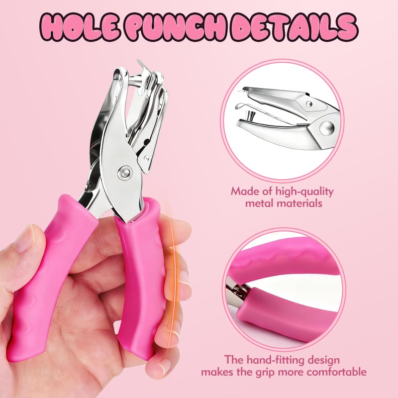 CNTVO Single Hole Punch, 2 Pcs 1/4" and 1/8" Hole Puncher with Pink Soft Grip for Home, Office and Classroom, Handheld Circle Small Hole Paper Punch for Crafts, Scrapbooks, Tags, Tickets - Image 5