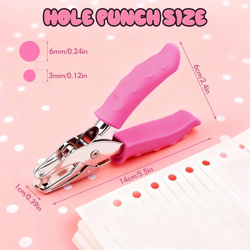 CNTVO Single Hole Punch, 2 Pcs 1/4" and 1/8" Hole Puncher with Pink Soft Grip for Home, Office and Classroom, Handheld Circle Small Hole Paper Punch for Crafts, Scrapbooks, Tags, Tickets - Image 2
