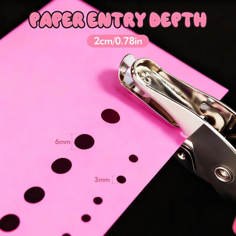CNTVO Single Hole Punch, 2 Pcs 1/4" and 1/8" Hole Puncher with Pink Soft Grip for Home, Office and Classroom, Handheld Circle Small Hole Paper Punch for Crafts, Scrapbooks, Tags, Tickets - Image 4