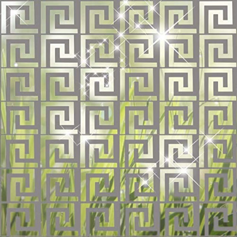 24 Pcs DIY Mirror Wall Stickers Removable Adhensive Geometric Greek Decals Peel and Stick for Home Living Room Bedroom Decor Background Decoration Silver - Image 1